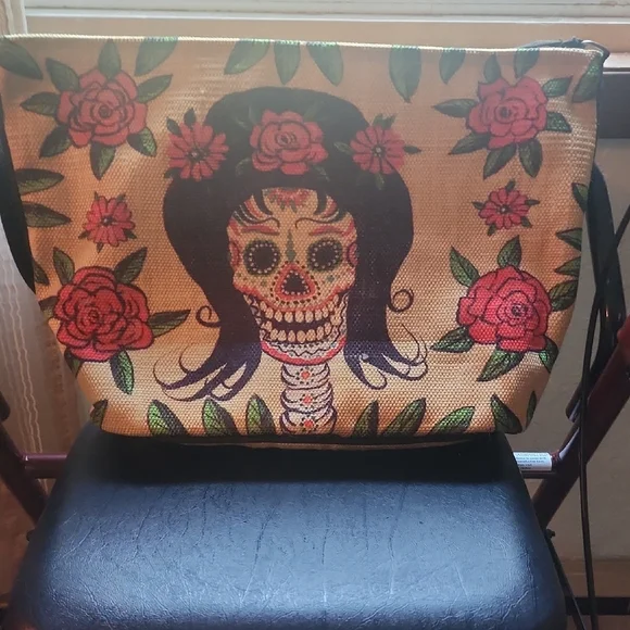 Bundle Of Floral Skull Canvas Tote, Mug, Small Skull Candy Tote Bag, Makeup Bag - Picture 1 of 10